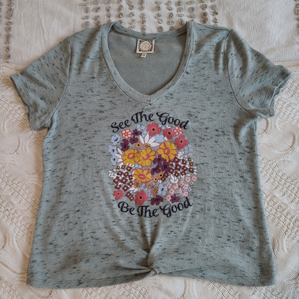 NWOT Quoted Faded Green Shirt